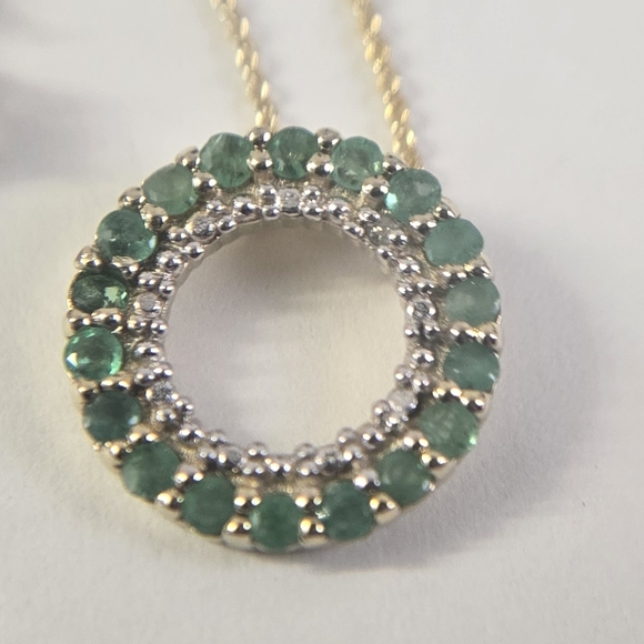 Sterling Silver 925 Gold Genuine Emerald Diamond Cut Necklace and Earrings - Picture 12 of 12